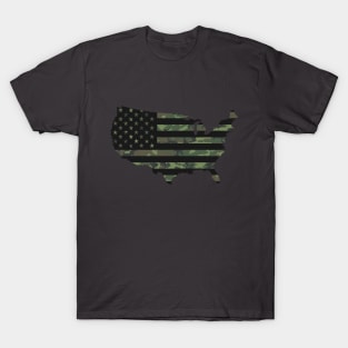 USA Flag - Woodland Black T-Shirt